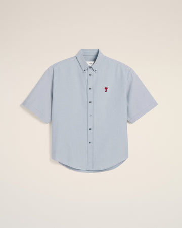 Blue Cotton Boxy Fit Short Sleeves Shirt