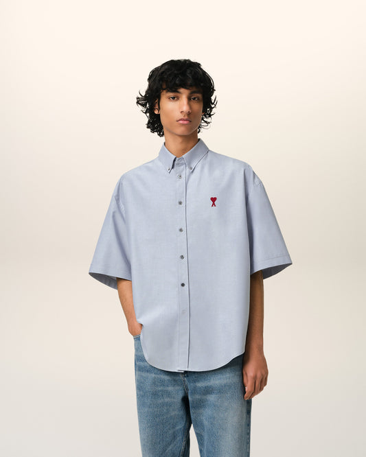 Blue Cotton Boxy Fit Short Sleeves Shirt