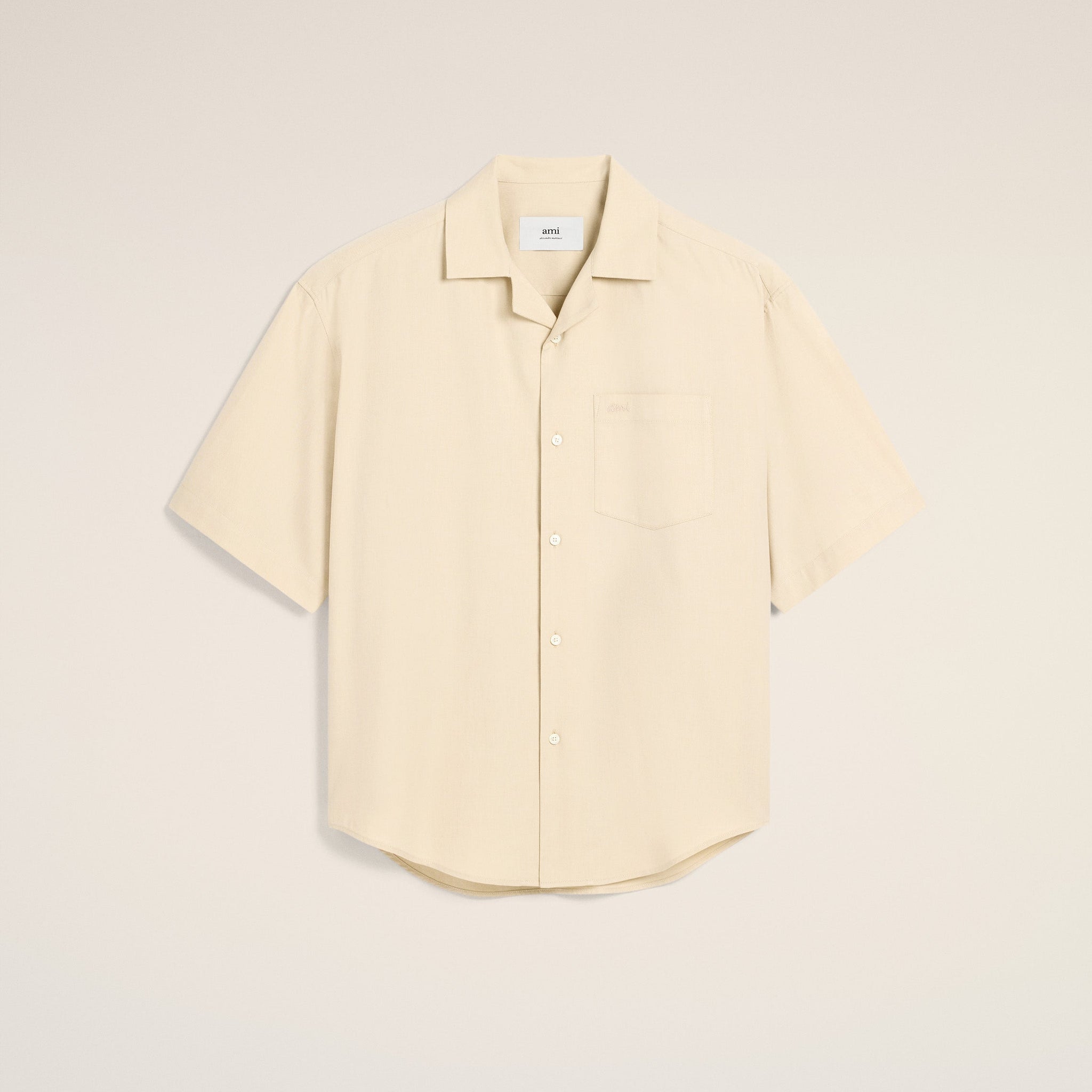 Beige Cotton Short Sleeve Boxy Shirt