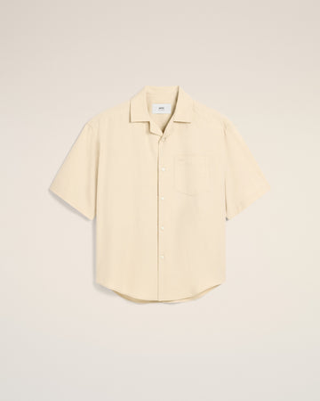 Beige Cotton Short Sleeve Boxy Shirt