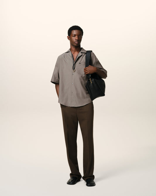 Taupe Cotton Short Sleeve Boxy Shirt