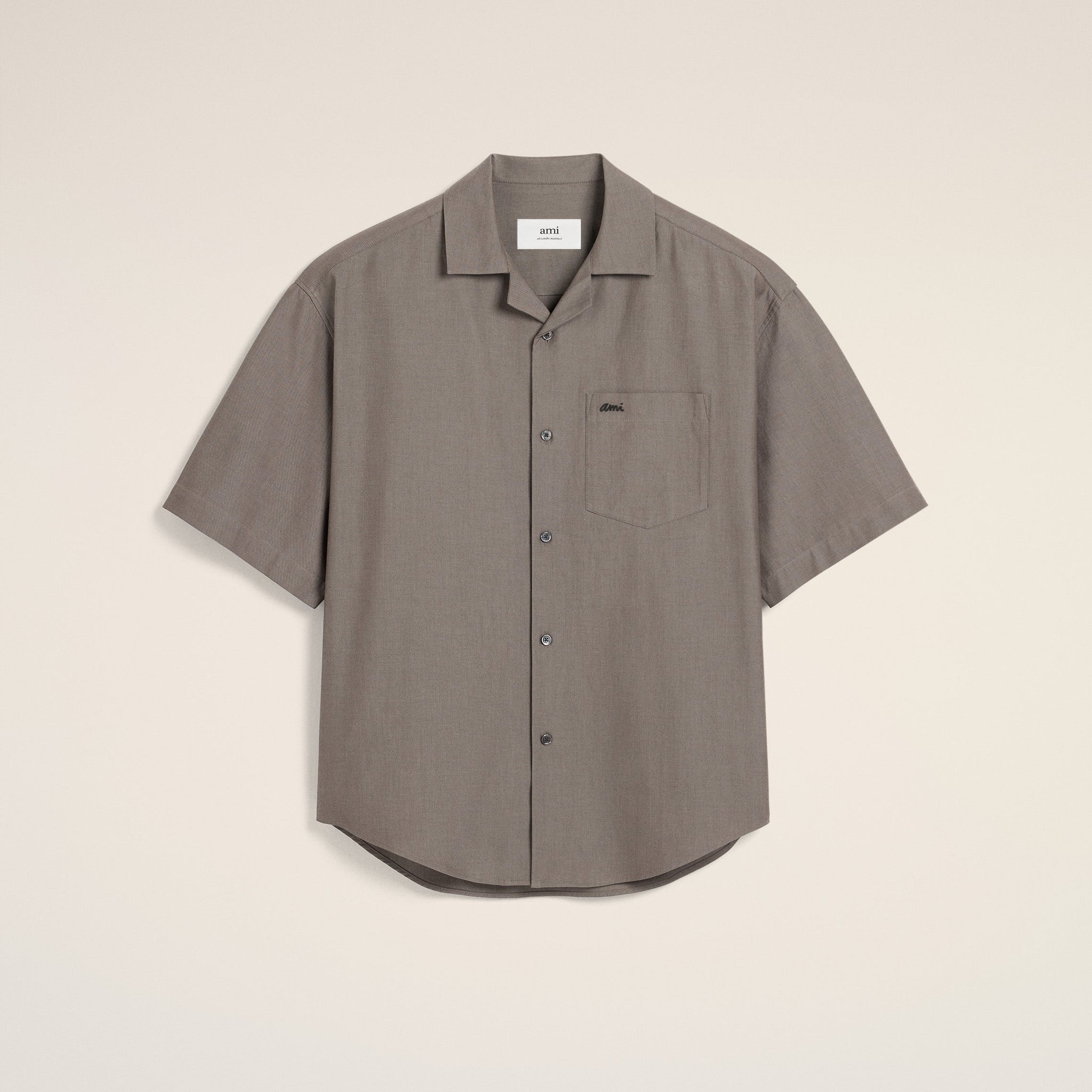 Taupe Cotton Short Sleeve Boxy Shirt
