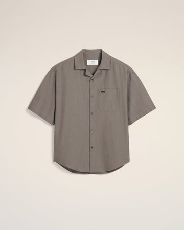 Taupe Cotton Short Sleeve Boxy Shirt