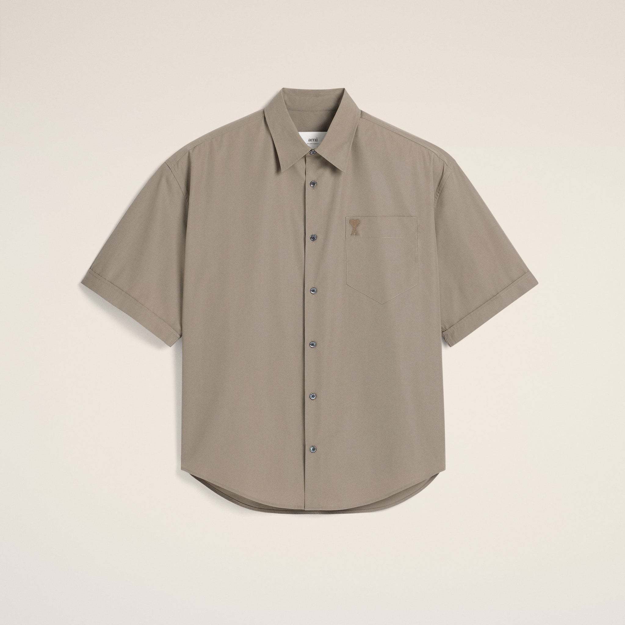 Beige Cotton Short Sleeve Boxy Shirt