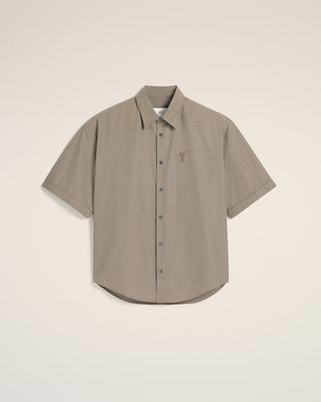 Beige Cotton Short Sleeve Boxy Shirt