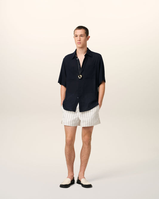 Navy Cotton Short Sleeve Shirt
