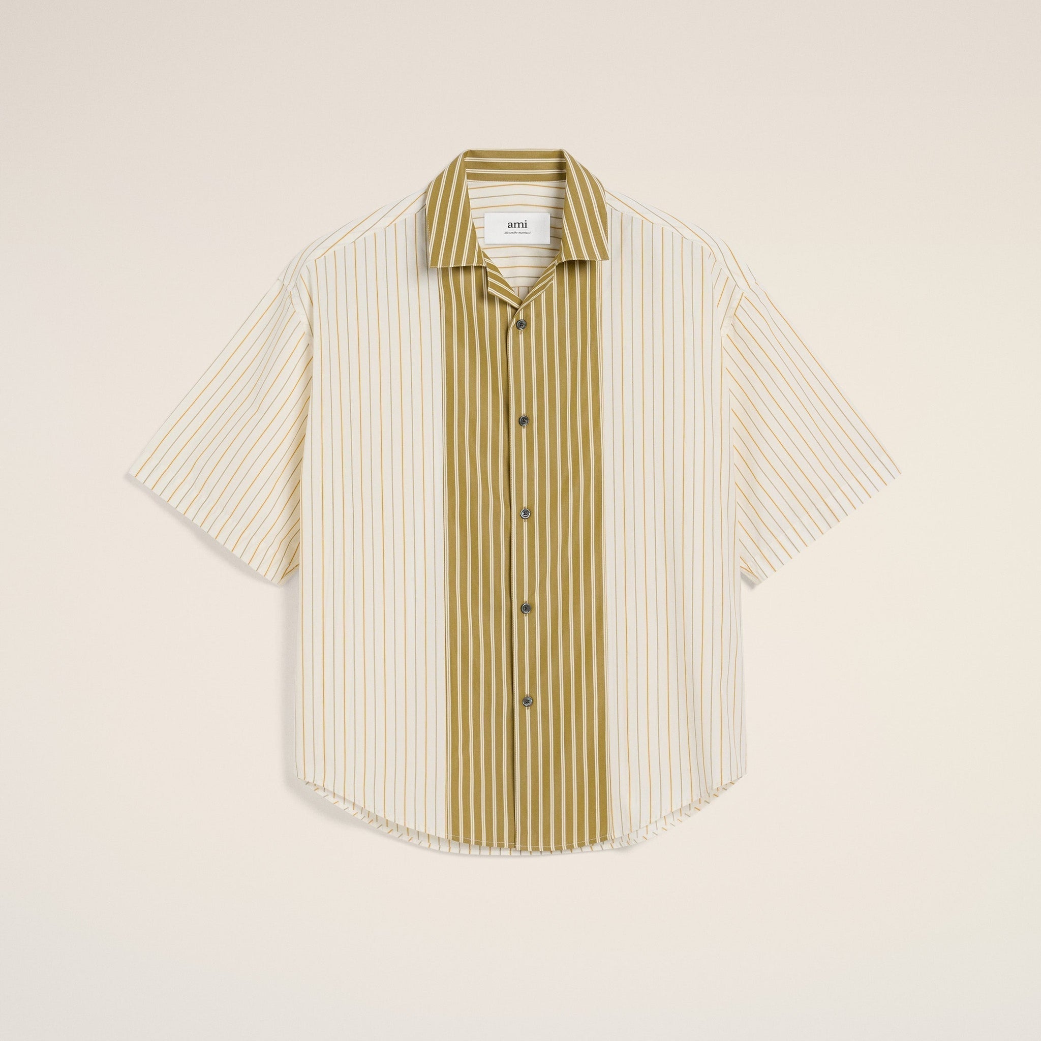 White And Khaki Cotton Short Sleeve Boxy Shirt