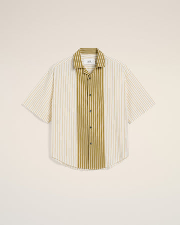 White And Khaki Cotton Short Sleeve Boxy Shirt