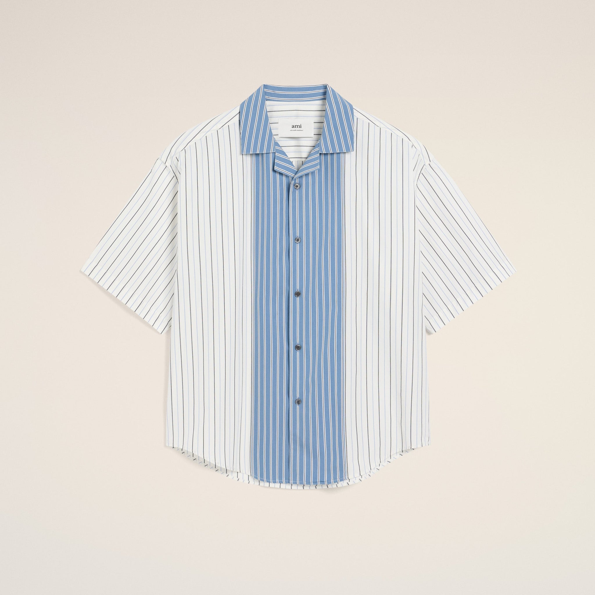 White And Blue Cotton Short Sleeve Boxy Shirt