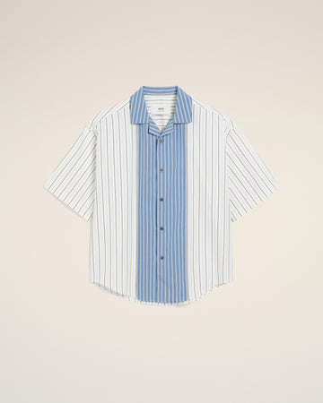 White And Blue Cotton Short Sleeve Boxy Shirt