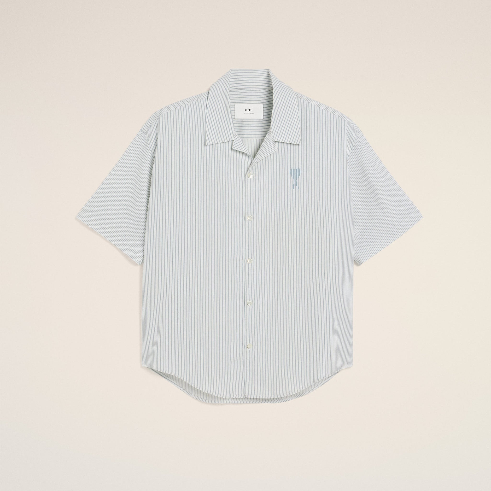 Blue Cotton Camp Collar Short Sleeves Shirt