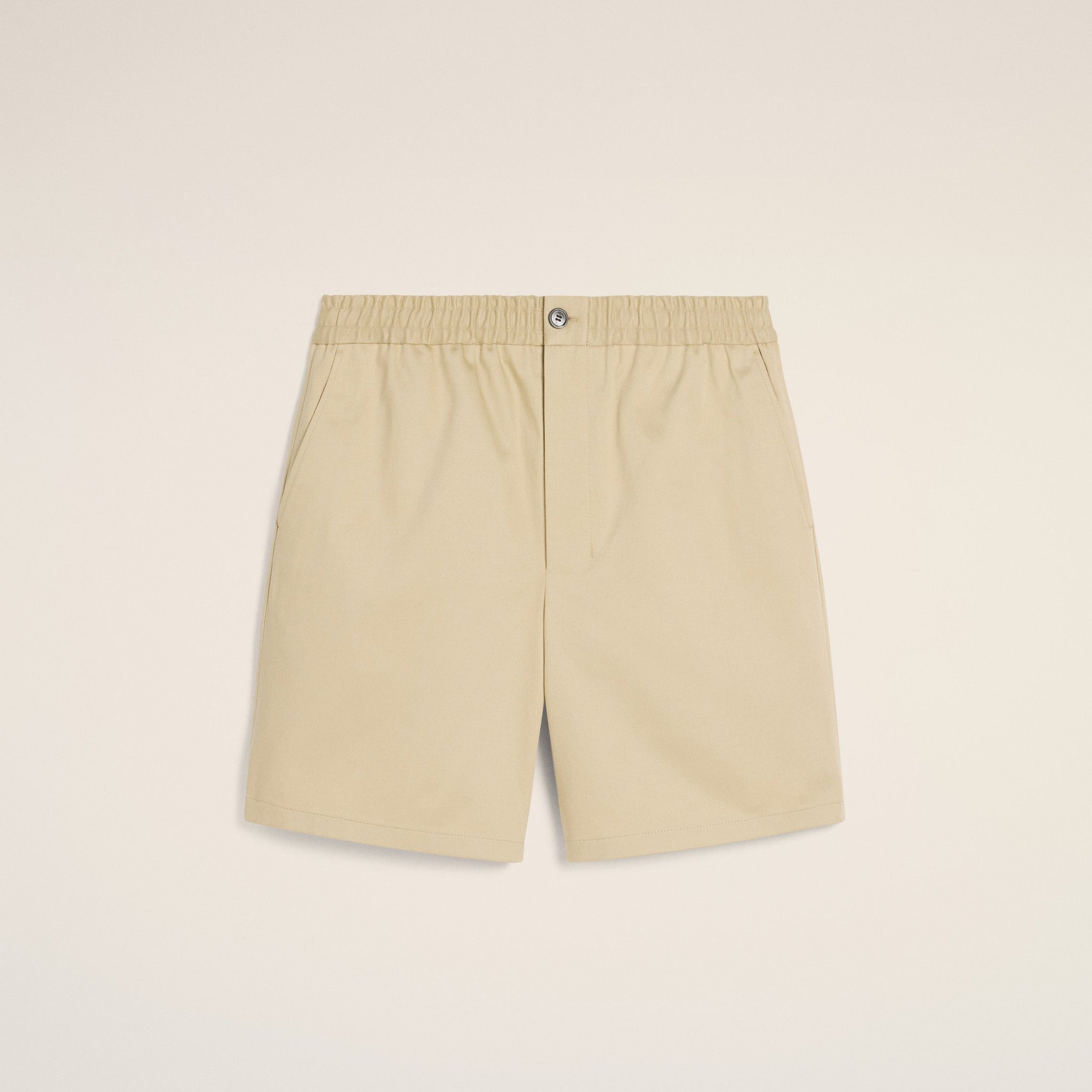 Beige Cotton Elasticated Waist Shorts