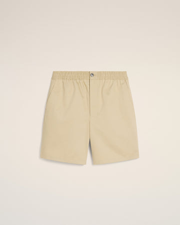 Beige Cotton Elasticated Waist Shorts