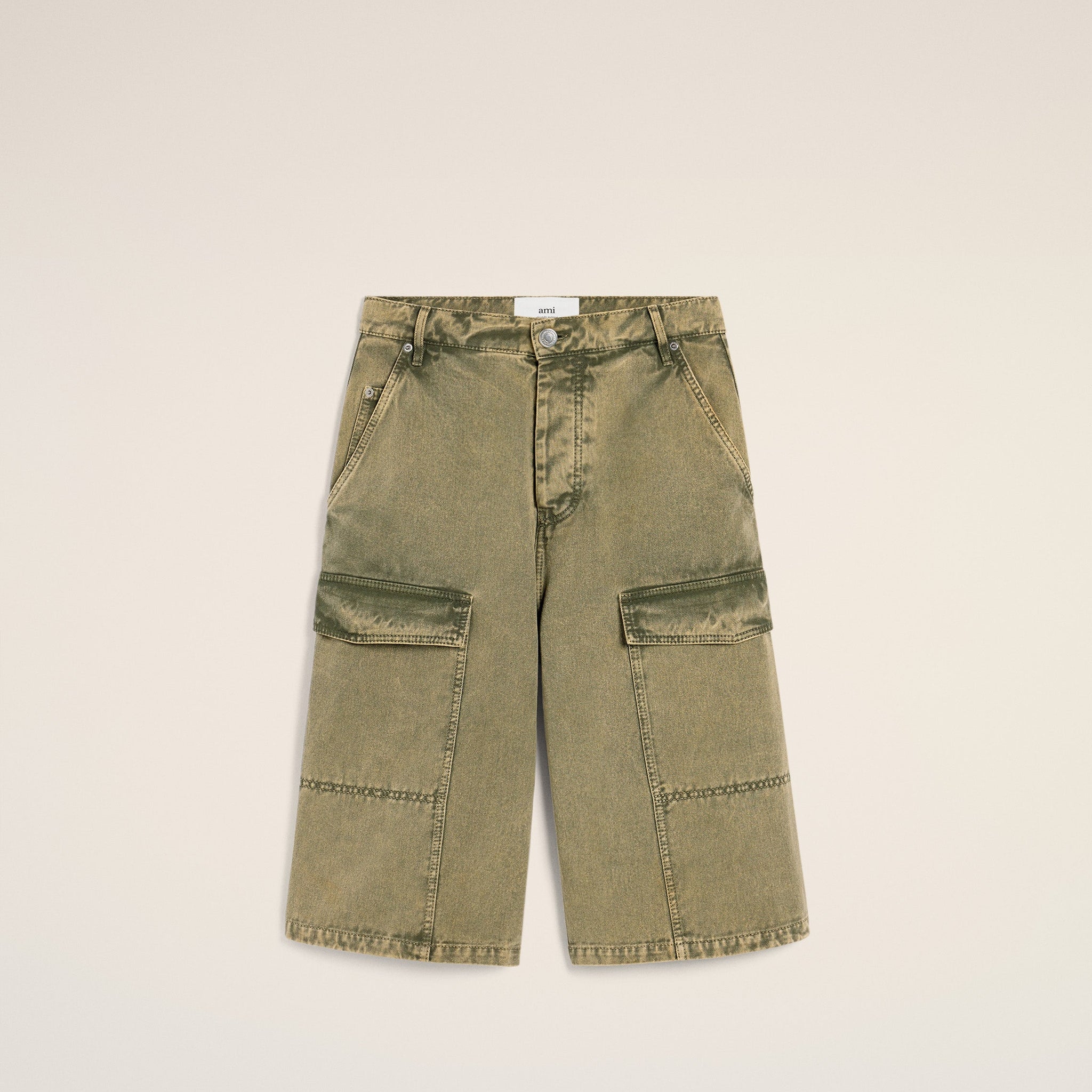 Green Cotton Wide Fit Cargo Bermuda Short