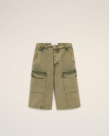 Green Cotton Wide Fit Cargo Bermuda Short