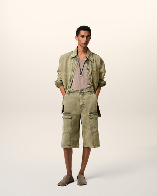 Green Cotton Wide Fit Cargo Bermuda Short