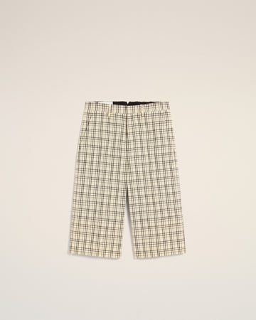 Beige Checked Wool Wide Bermuda