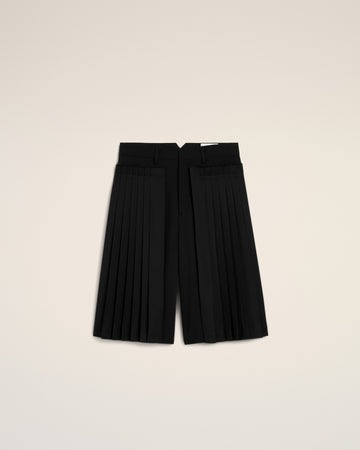 Black Wool Pleated Bermuda