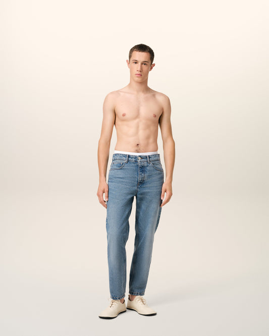 Blue Cotton Tapered Fit Jeans