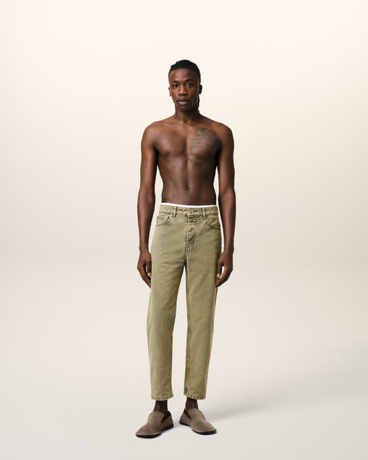 Green Cotton Tapered Fit Jeans