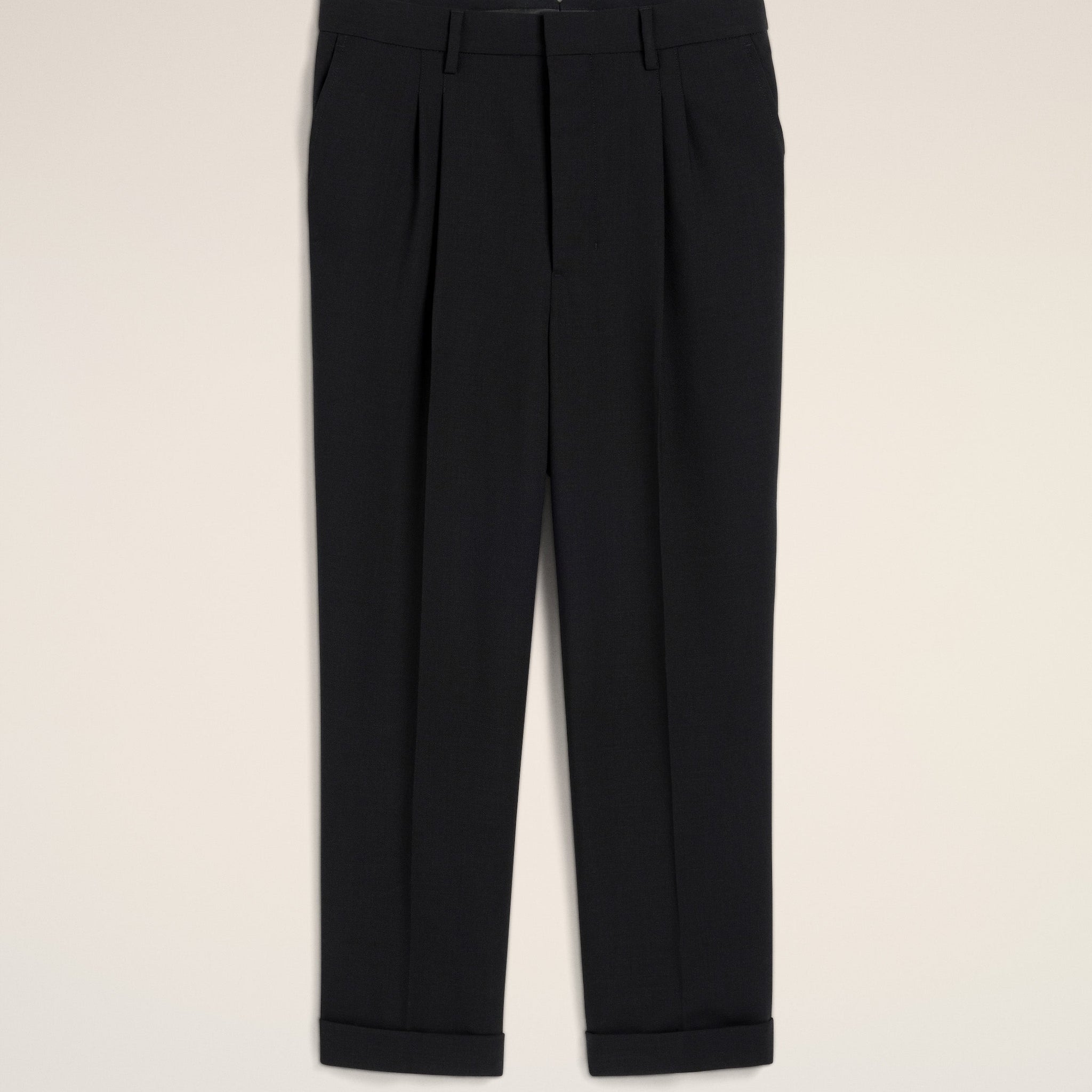 Black Wool Carrot Fit Trousers