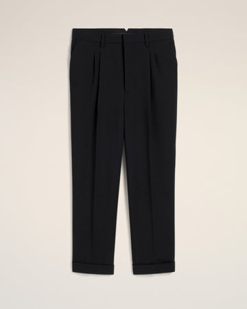 Black Wool Carrot Fit Trousers