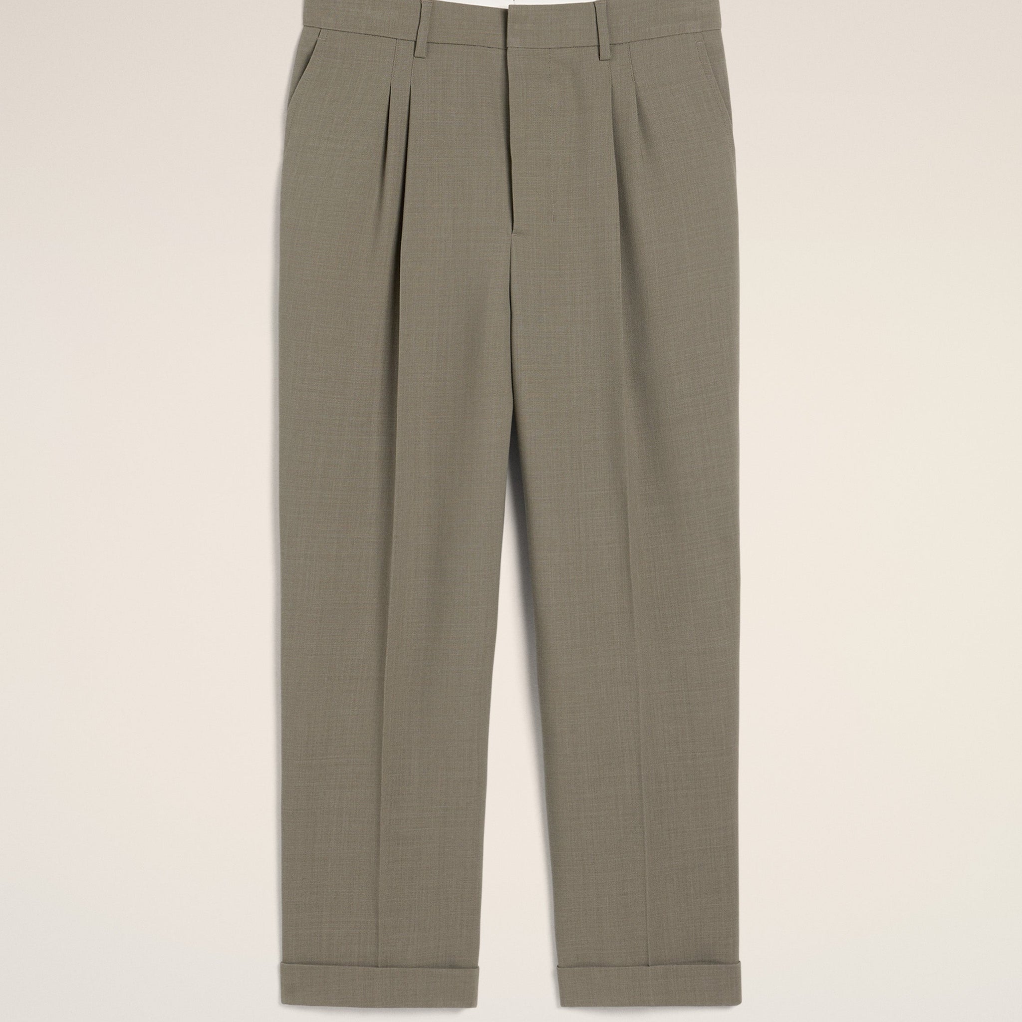 Taupe Wool Carrot Fit Trousers