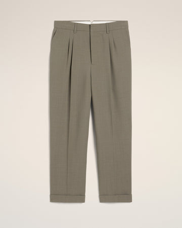 Taupe Wool Carrot Fit Trousers