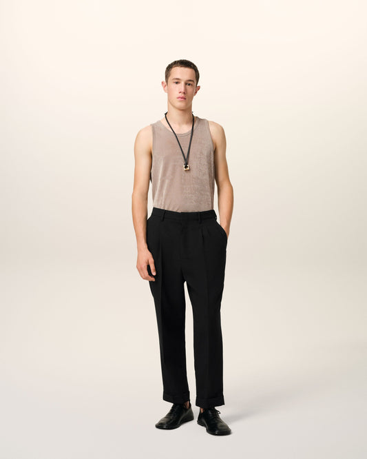 Black Wool Carrot Fit Trousers