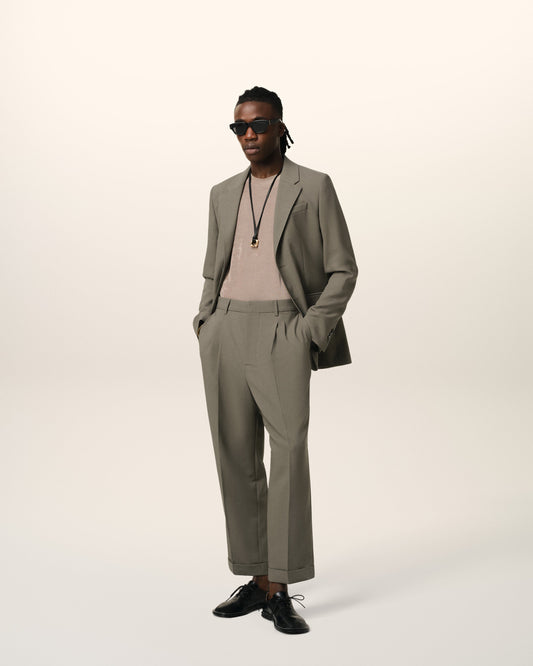 Taupe Wool Carrot Fit Trousers