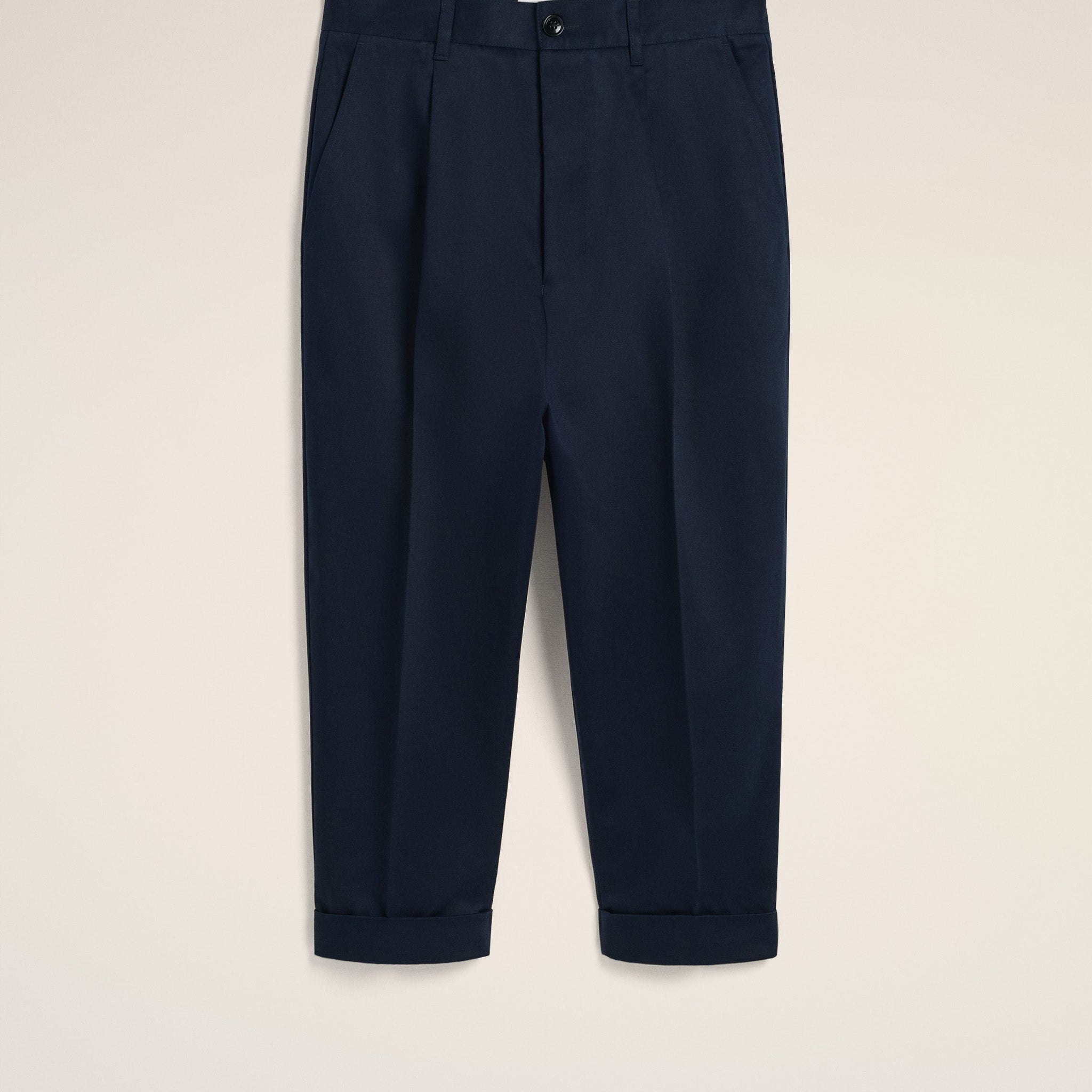 Navy Cotton Carrot Oversized Trousers