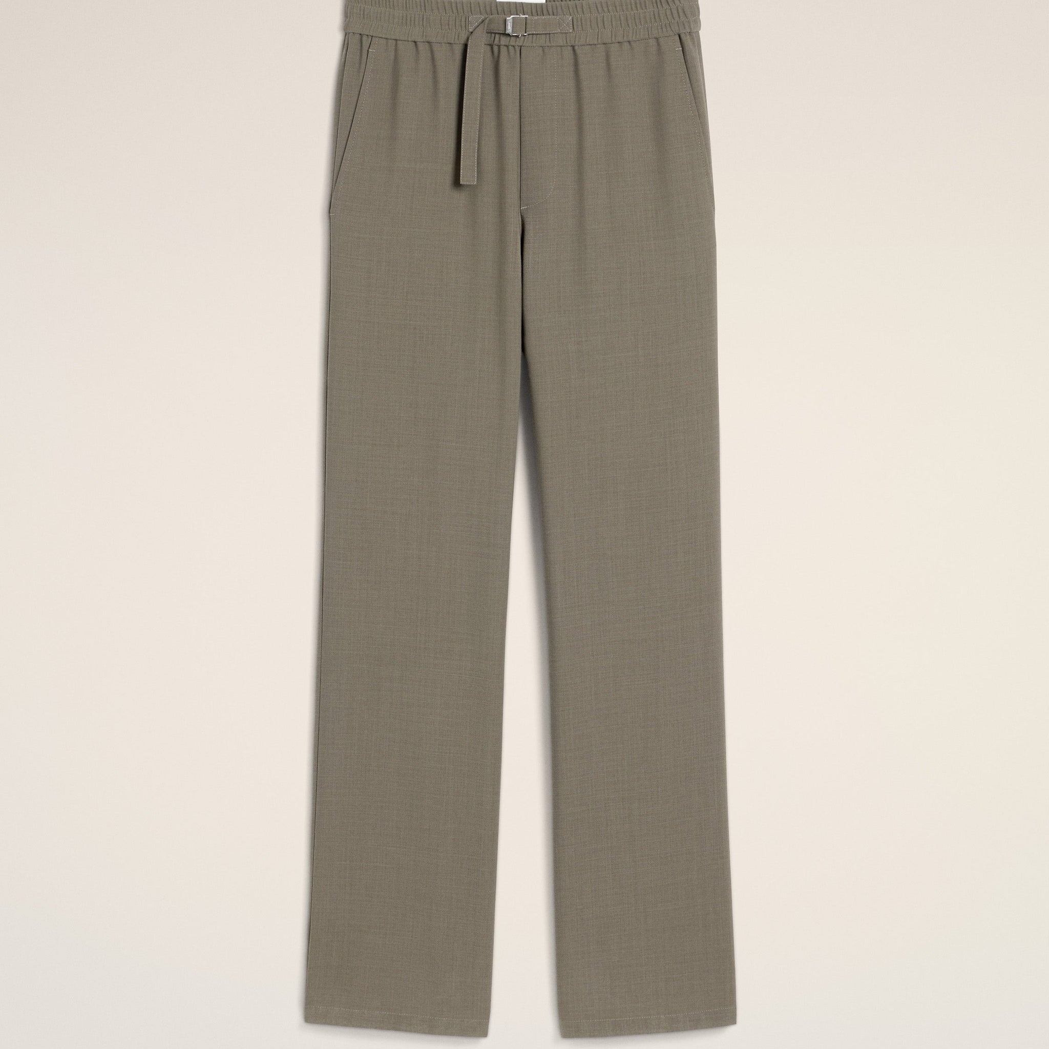 Taupe Wool Straight Fit Elasticated Trousers
