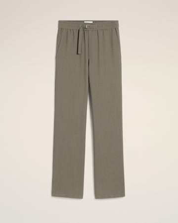 Taupe Wool Straight Fit Elasticated Trousers
