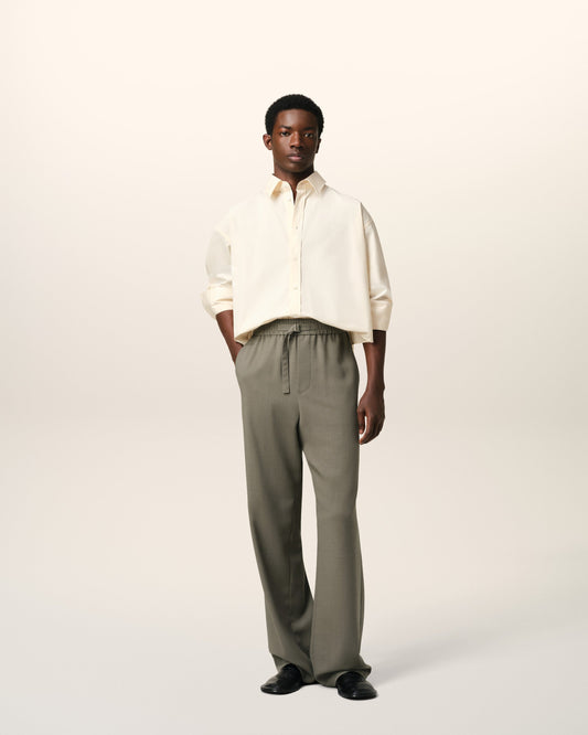 Taupe Wool Straight Fit Elasticated Trousers