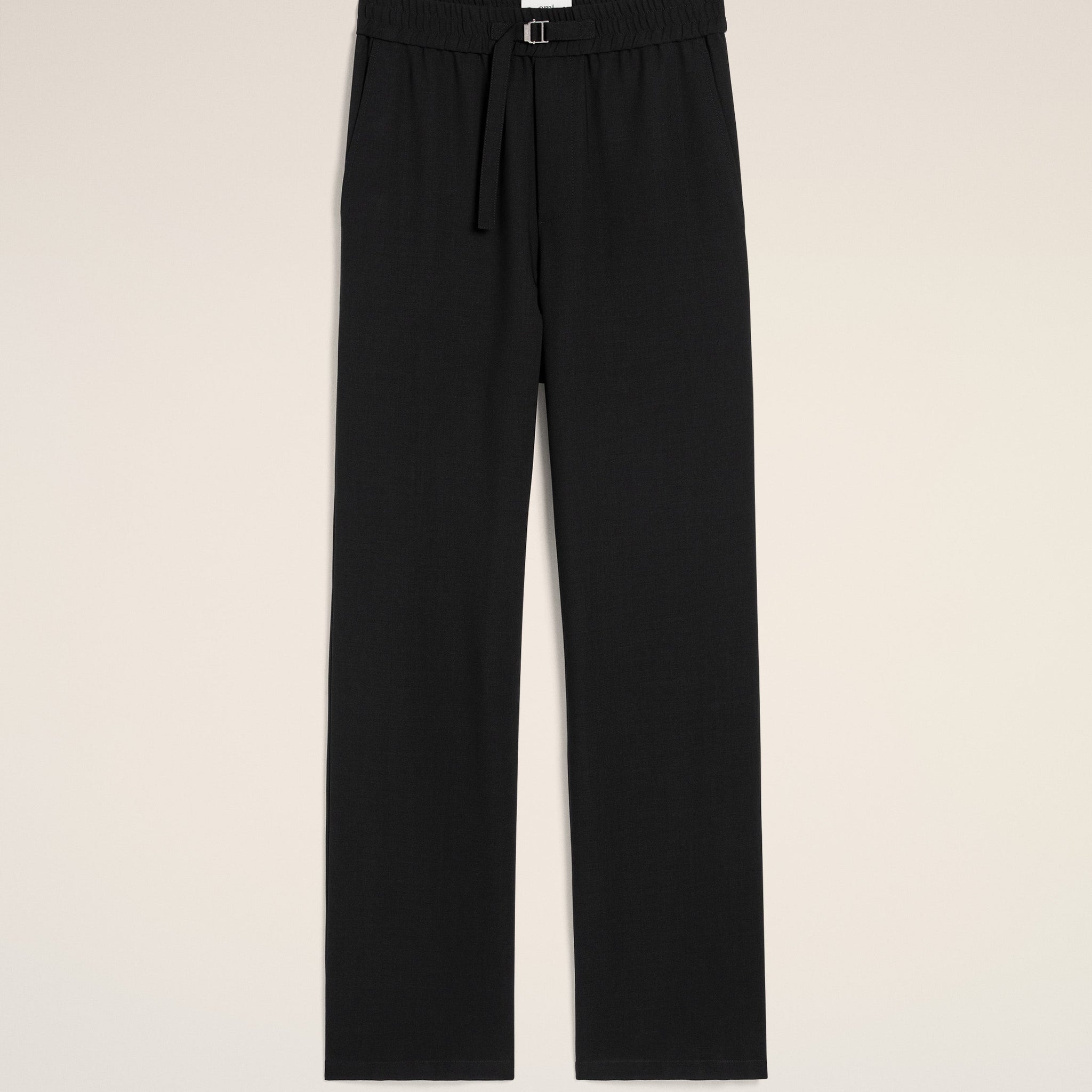 Black Wool Straight Fit Elasticated Trousers