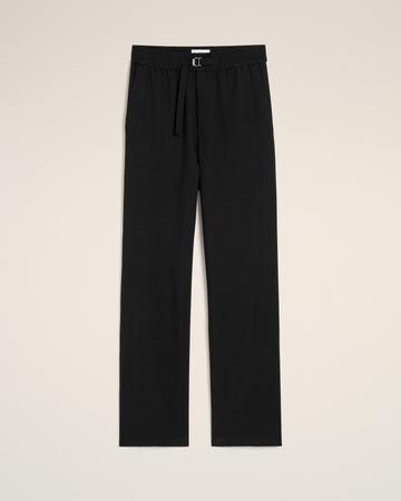 Black Wool Straight Fit Elasticated Trousers