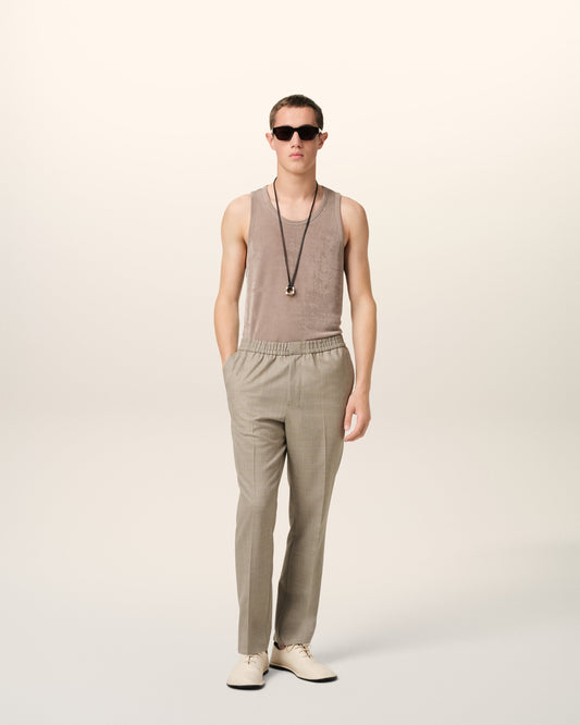 Beige Wool Elasticated Waist Trousers