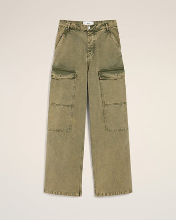 Green Cotton Cargo Wide Fit Jeans