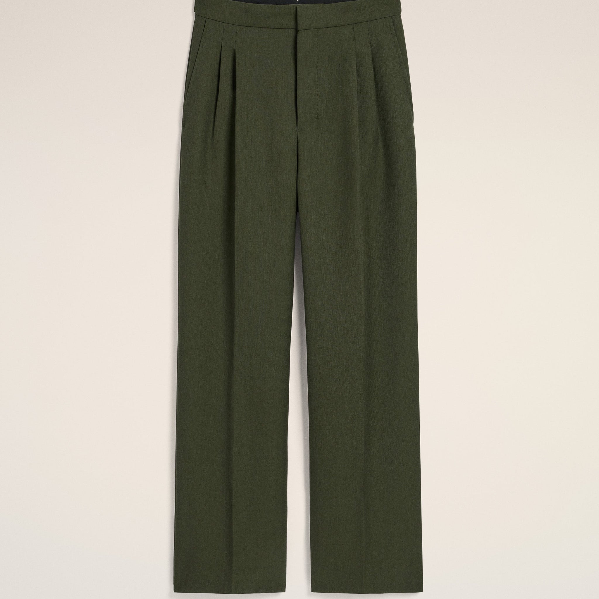 Green Wool Large Fit Trousers