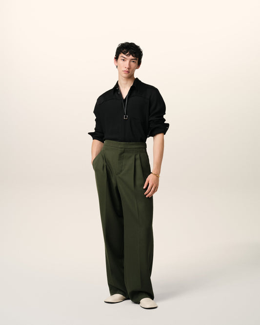 Green Wool Large Fit Trousers