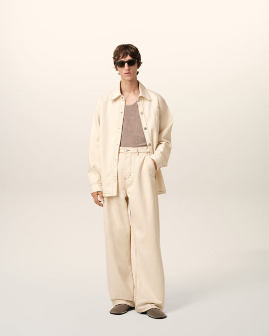 Beige Cotton Wide Fit Jeans