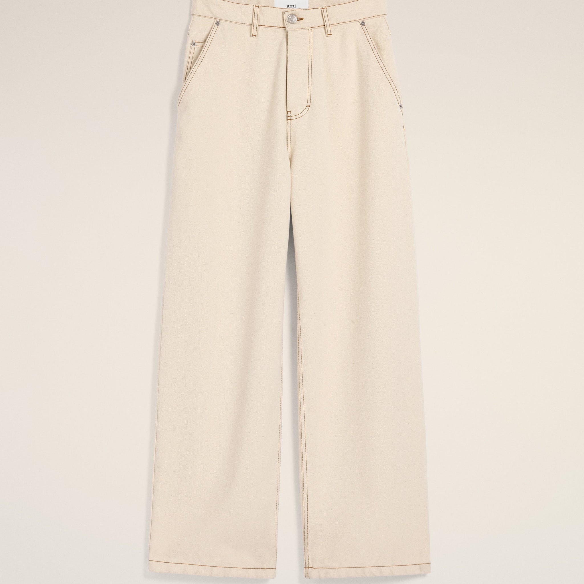 Beige Cotton Wide Fit Jeans