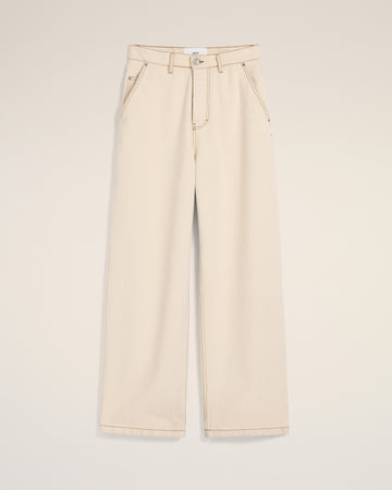 Beige Cotton Wide Fit Jeans