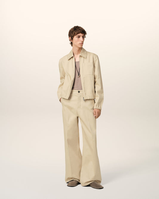 Beige Cotton Baggy Fit Trousers