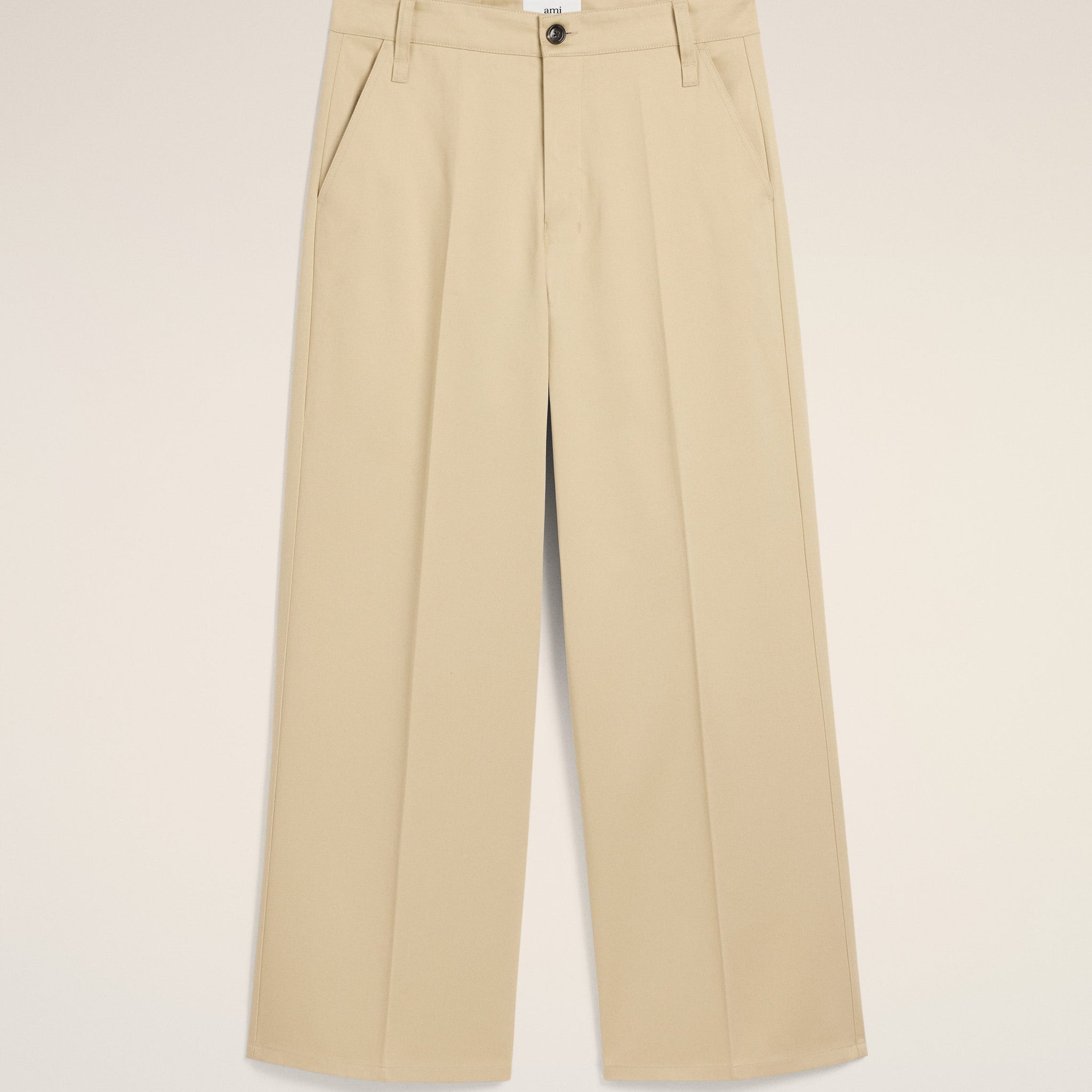Beige Cotton Baggy Fit Trousers