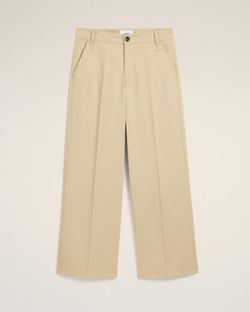 Beige Cotton Baggy Fit Trousers