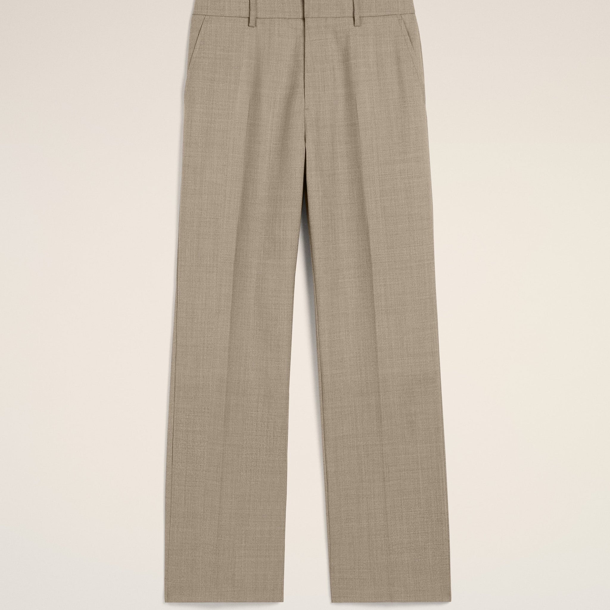 Beige Wool Straight Fit Trousers