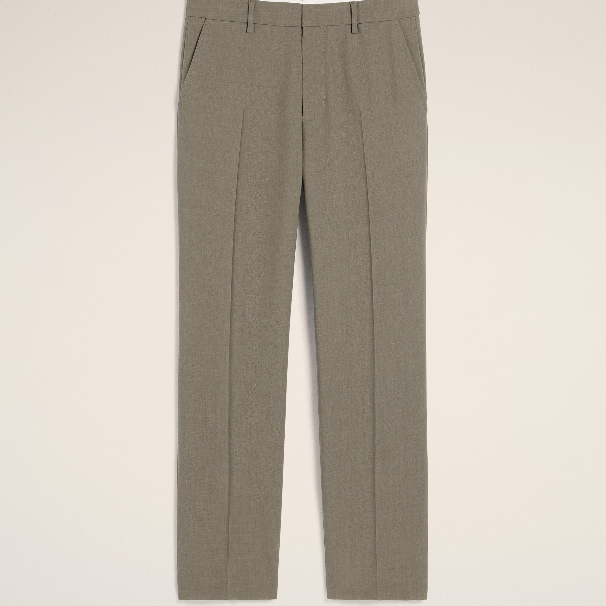 Taupe Wool Straight Fit Trousers