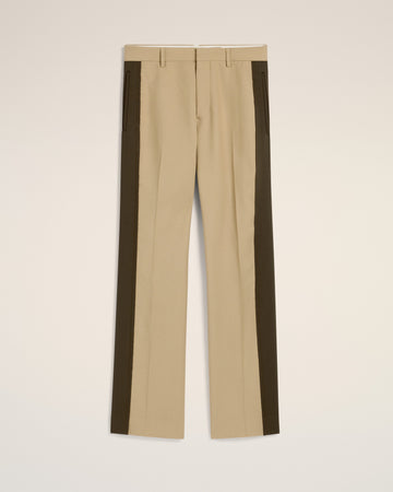 Beige Wool Contrasted Band Straight Trousers