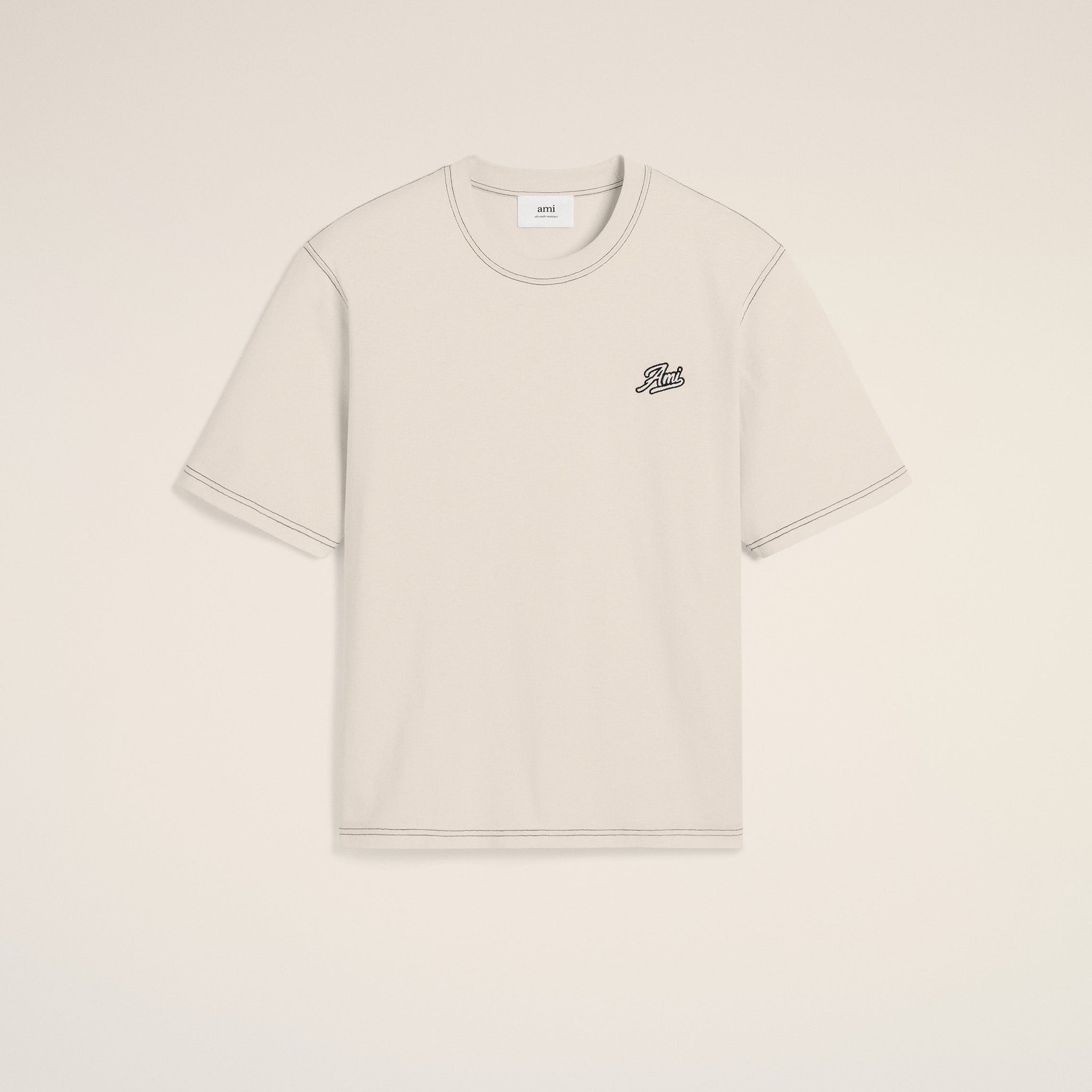 Beige Cotton Ami Signature T-Shirt